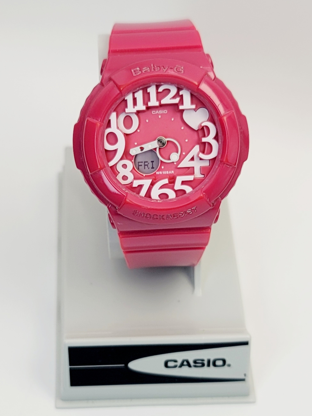 Casio Baby-G BGA-130-4B Pink Neon Illuminator Heart Dial Analog Digital Watch